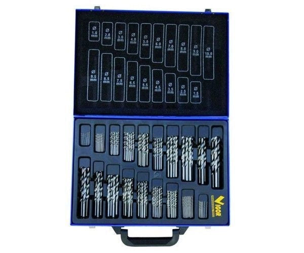 Vigor DUAL-XSHORT Serie 150 Punte HSS da 1 a 10 mm Lunghezza 150 mm Set da 150 Pezzi colore Nero