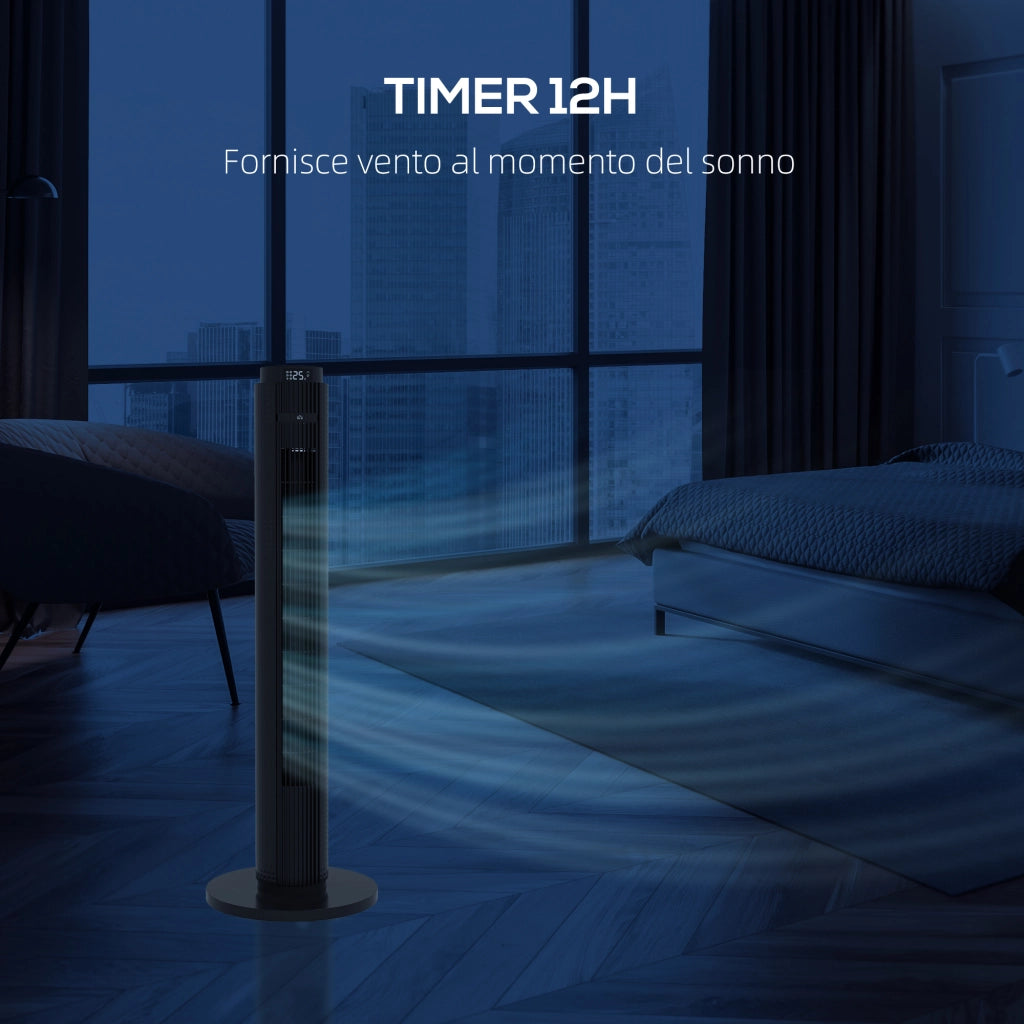 Ventilatore a Torre 45W a 4 Modalit¨¤ e 3 Velocit¨¤ con Timer da 12h, in ABS, ?31.5x96 cm, Nero