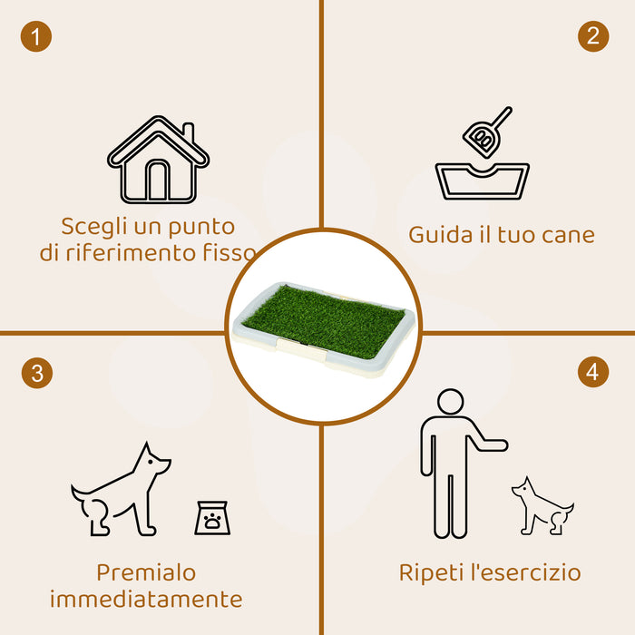 Lettiera per Cani 46,5x34x5,5 cm 3 Strati con Prato Sintetico Griglia e Vassoio Inferiore Bianco e Verde