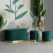 Soroti, Panca con due Sgabelli, Panca Contenitore, 80x37x42h cm Verde