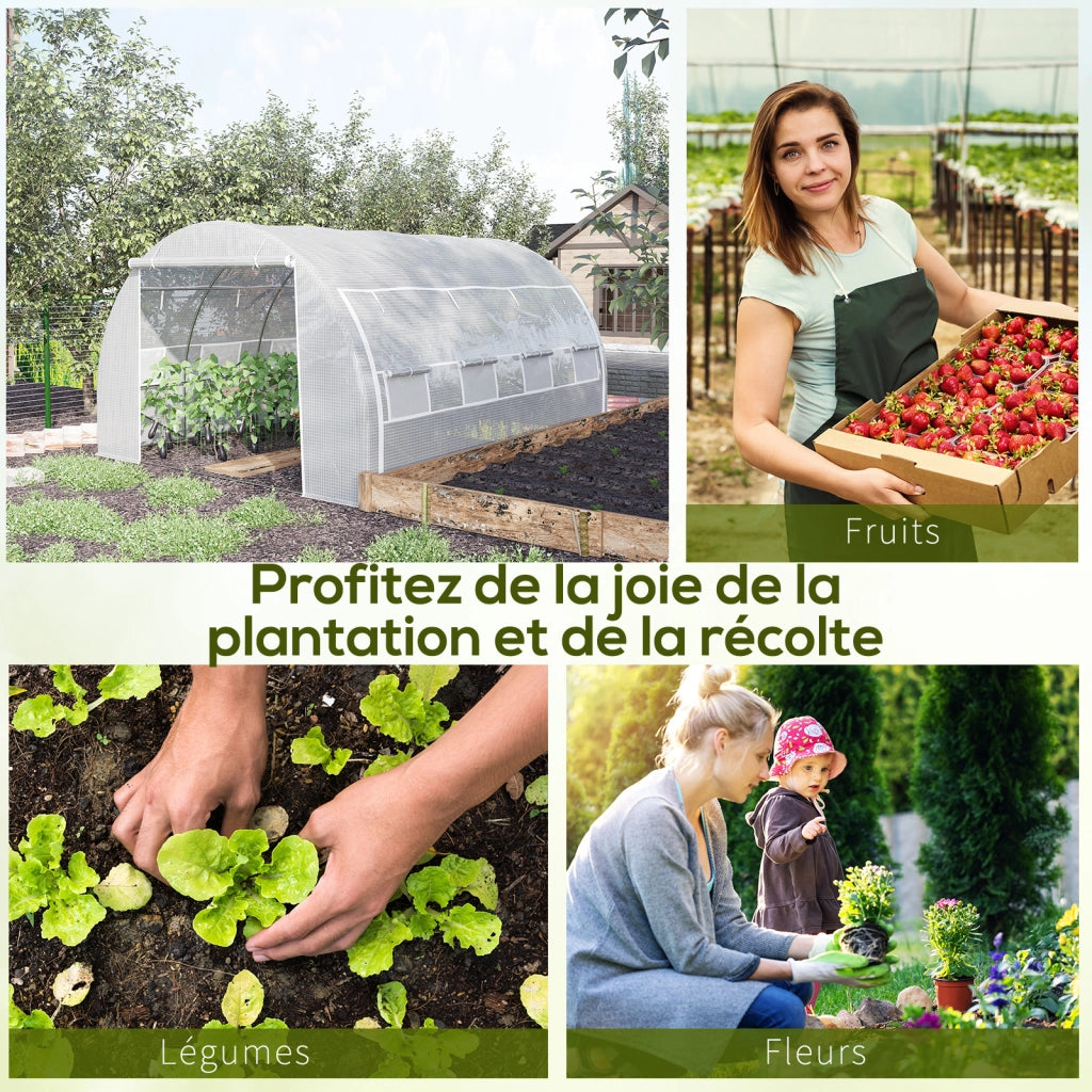 Serra tunnel da giardino 12 m2 ¨C zephmum ¨C 8 finestre, porte, pareti laterali arrotolabili, acciaio PE 4x3x2m bianco