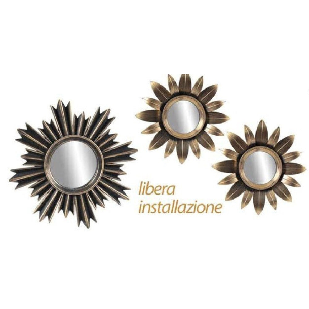 Trade Shop - Set 3 Specchi Parete Decorativi Oro 25/35cm Plastica Libera Installazione 823893 -