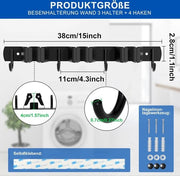 Sostegno per Pennello alla Parete, 3 Orecchioni e 4 Ganci Nero Sostegno per Strumenti Pesanti Autoadesivo, Sostegno per Pennello con Installazione di Spilli, Sostegno per Strumenti da Giardino