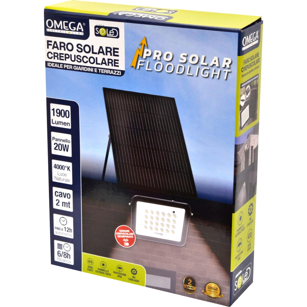 Faretto LED Solare Floodlight PRO 1900 Lumen – IP65, 4000K – ENERGIA