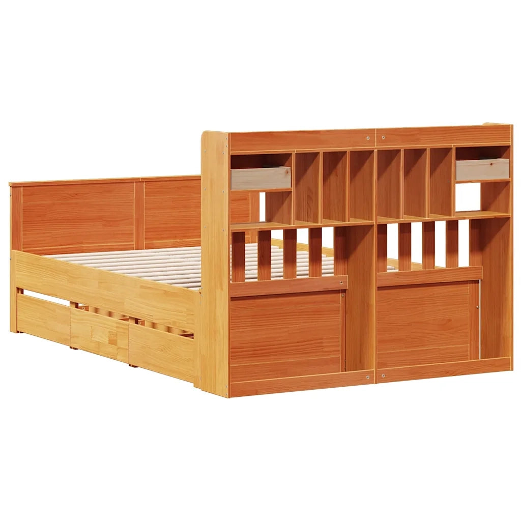 Letto Libreria senza Materasso Marrone Cera 140x200 cm in Pino 3308923