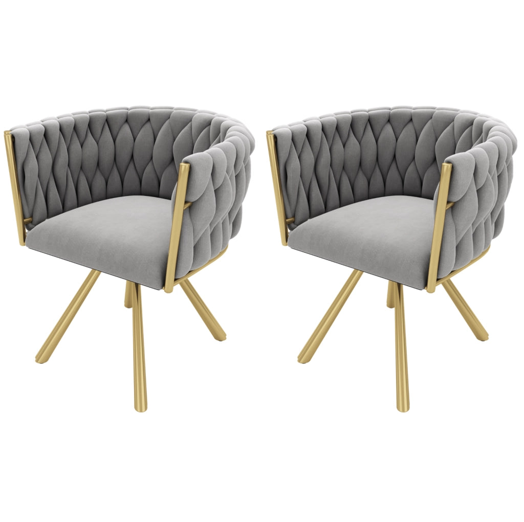 Set di 2 sedie da pranzo girevoli in velluto grigio e oro