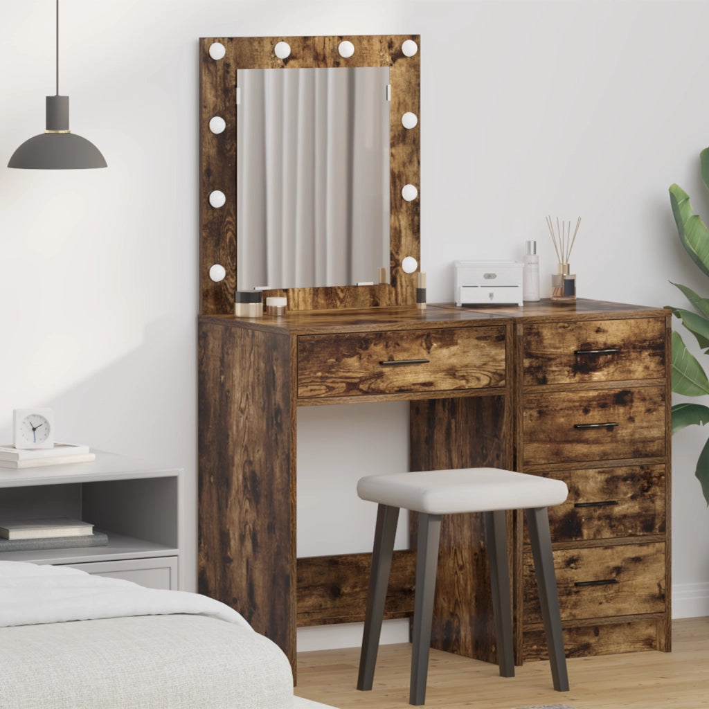 Toeletta con luci LED Rovere Affumicato 50x41x135 cm