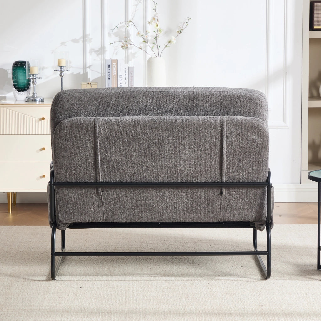 Divano letto 2 posti - con funzione letto e tasche laterali - in chenille - grigio