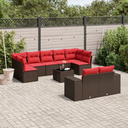 Set Divani da Giardino 10 pz con Cuscini Marrone in Polyrattan 3223033