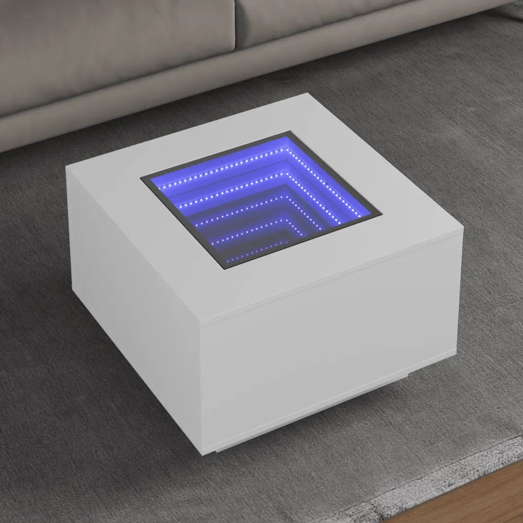 Tavolino Salotto con LED Bianco 60x60x40 cm Legno Multistrato 847567