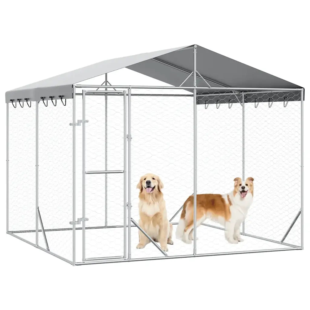 Cuccia Cani da Esterno Tetto Argento 3x3x2,5 m Acciaio Zincatocod mxl 117733