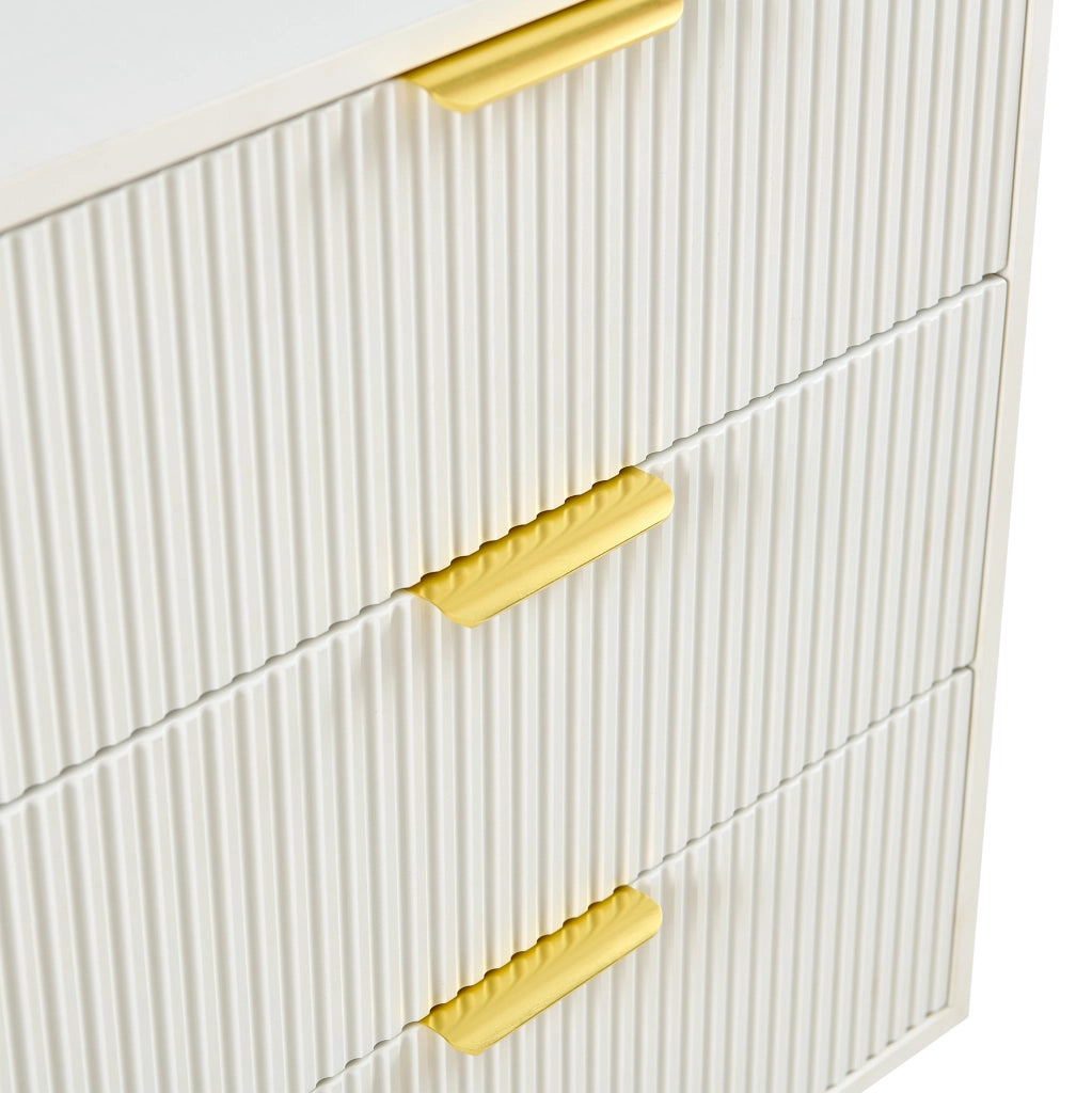 Cassettiera in MDF bianca con 3 cassetti e gambe in metallo dorato