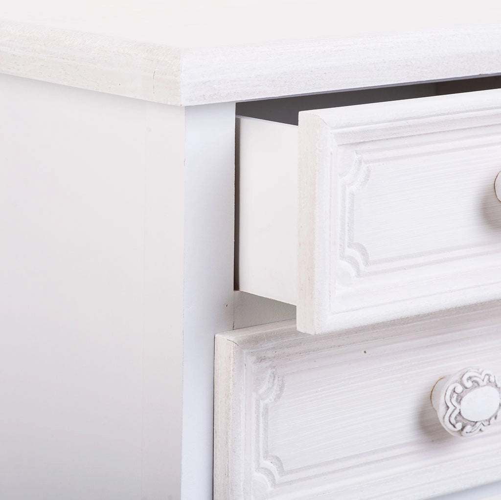 Comodino in legno con 2 cassetti e 1 ripiano bianco 37x26,5x69,5.h cm