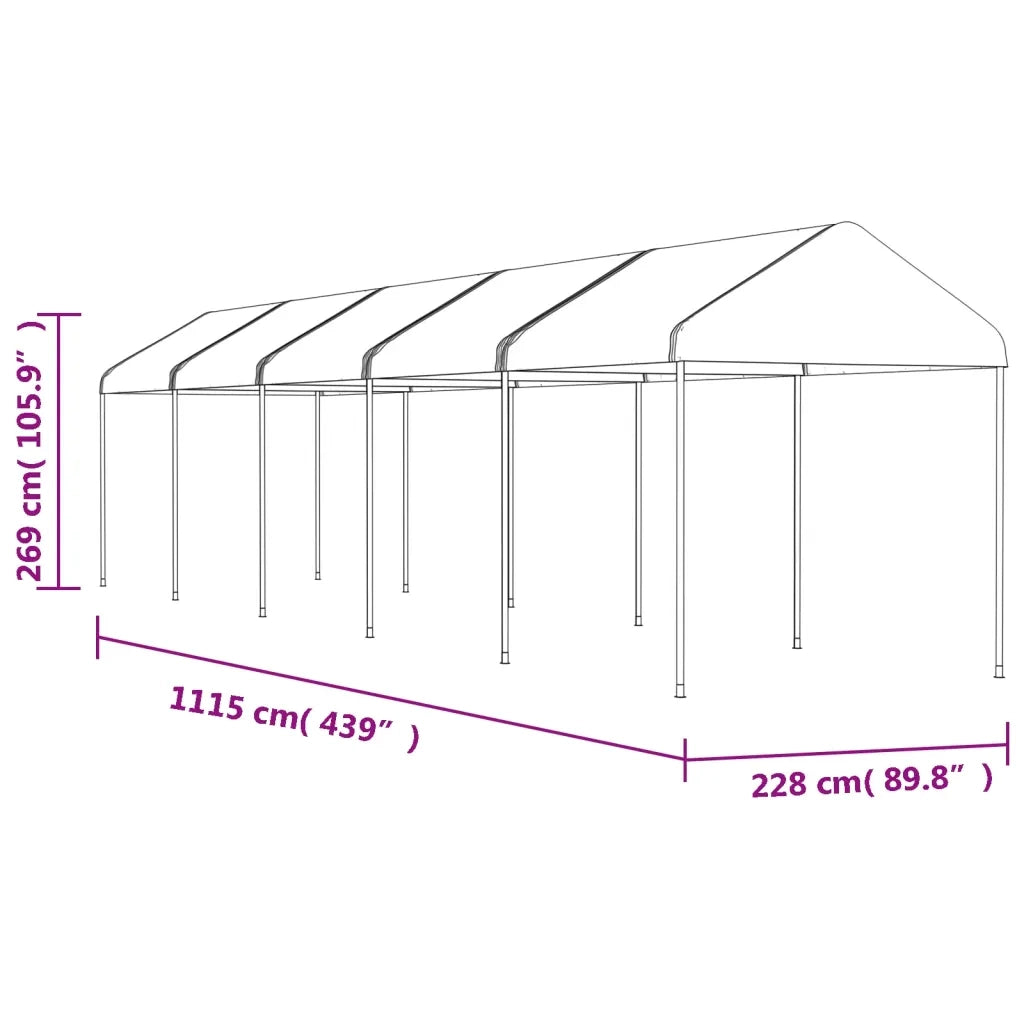 Gazebo | Pergolato con Tetto Bianco 11,15x2,28x2,69 m in Polietilene