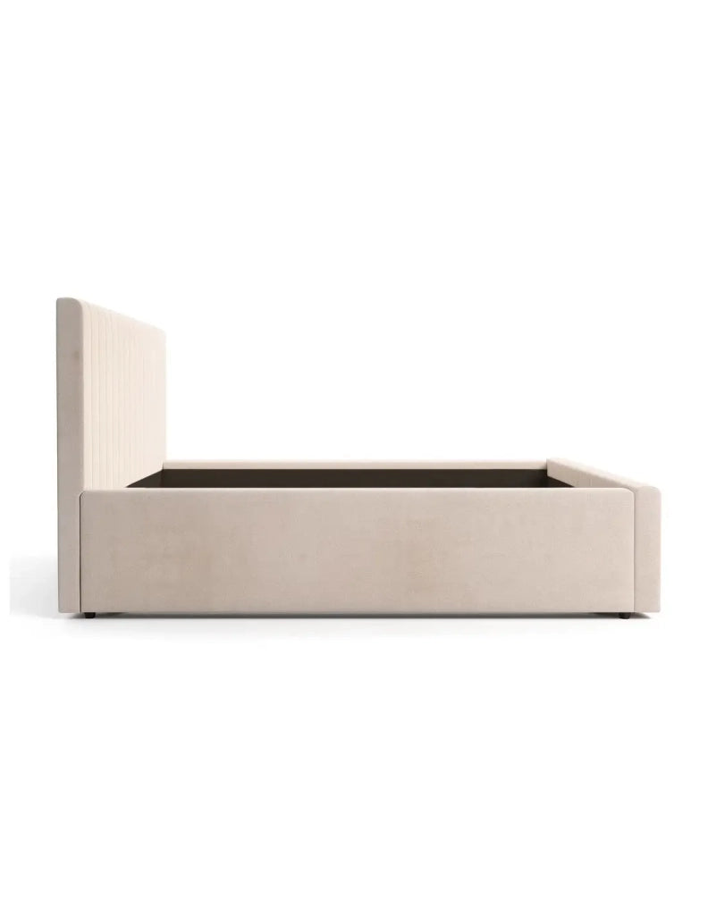 Letto matrimoniale ELORIA 160x200 in tessuto bouclé beige con testiera capitonnata
