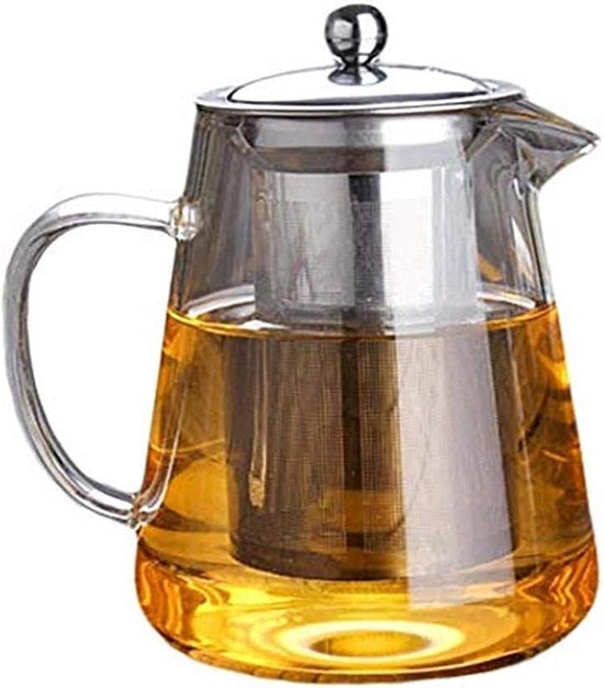 Teapot in vetro con filtro in acciaio inossidabile rimovibile - Teapot a fiamma aperta e a foglie libere.