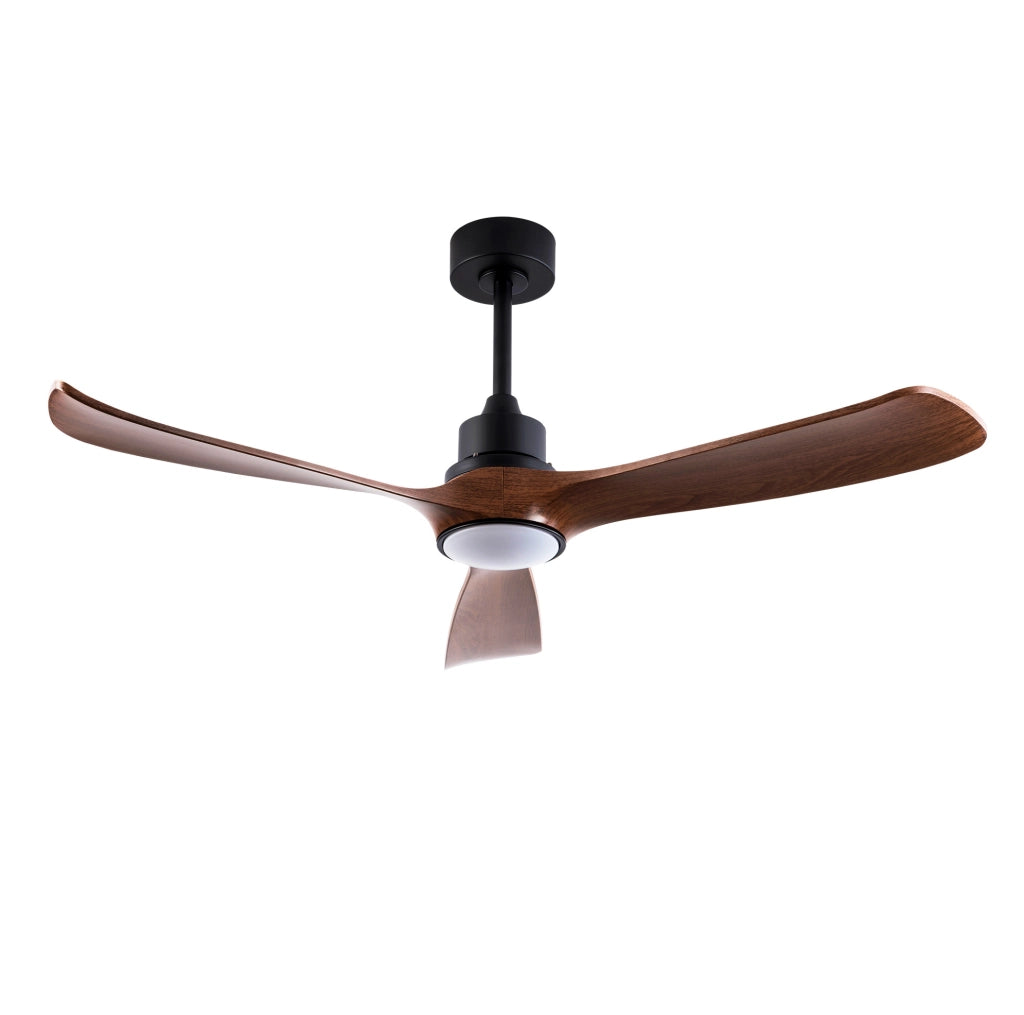 Ventilatore da soffitto 52 pollici con luce e telecomando; 3 pale in ABS; nero e noce scuro