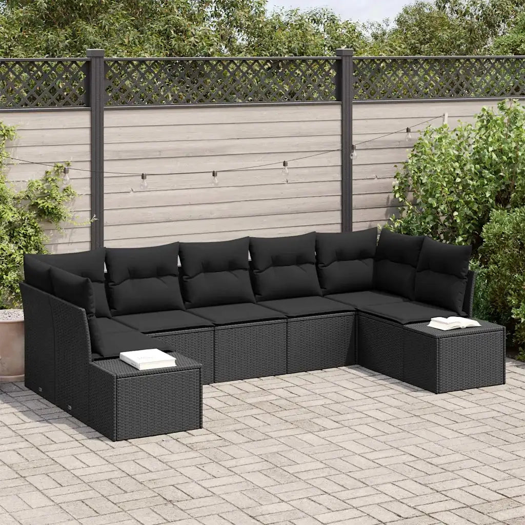Set Divano da Giardino con cuscino 7 pcs Nero polyrattan 3347213