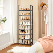 Scaffale per scarpe, 8 livelli, scaffale per scarpe, sostegno per scarpe, compatto, 46 x 28 x 145 cm, telaio in metallo, pannelli in tessuto di vetro, per soggiorno, camera da letto, grigio LSR024G02