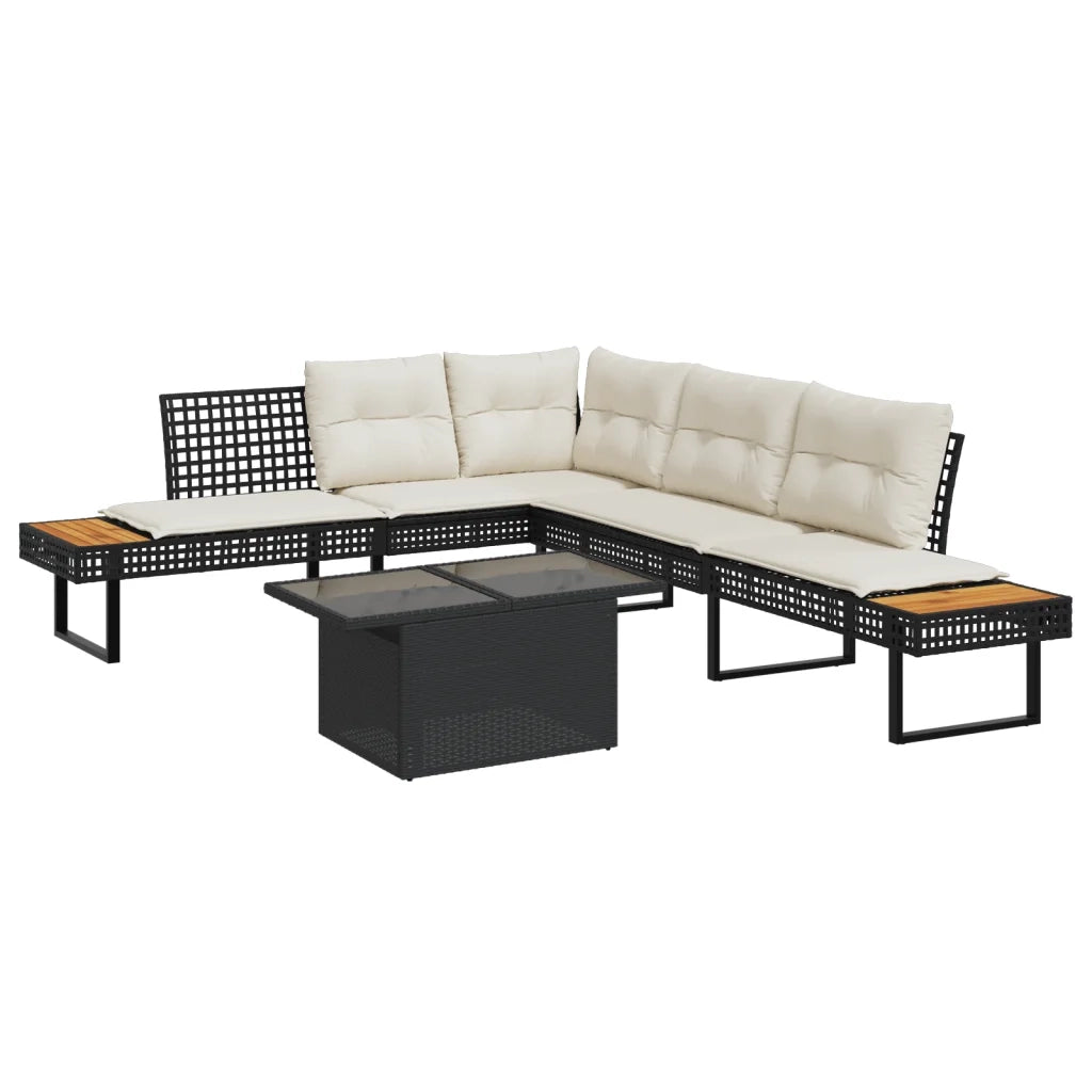 Set Divani da Giardino 2 pz con Cuscini Nero Polyrattan e Vetro 3277494