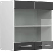 Mobile da cucina in vetro R-Line, Antracite lucido, 60 cm, per la libera combinazione all'interno di sistemi cucina modulari