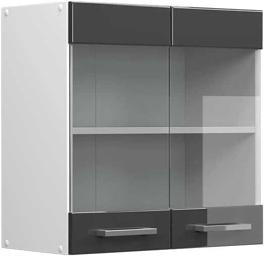 Mobile da cucina in vetro R-Line, Antracite lucido, 60 cm, per la libera combinazione all'interno di sistemi cucina modulari