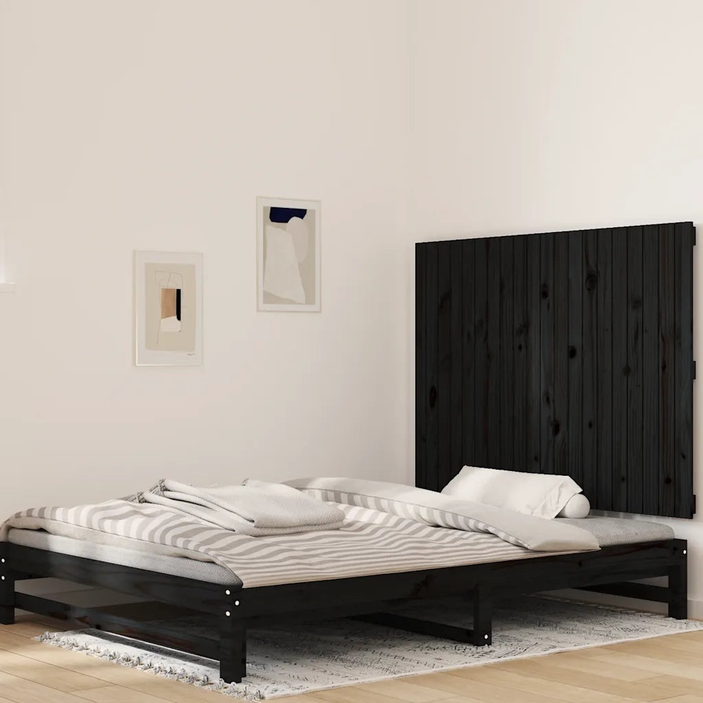 Testiera | Testata da Parete Nera 127,5x3x90 cm in Legno Massello di Pino