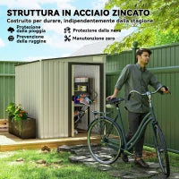 Capanno Attrezzi in Metallo 1.5x2m con Base, Porta Scorrevole e Tetto Inclinato, Bianco