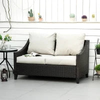 Divano da Giardino 2 Posti in Rattan PE con Cuscini, 132x70x74cm, Marrone