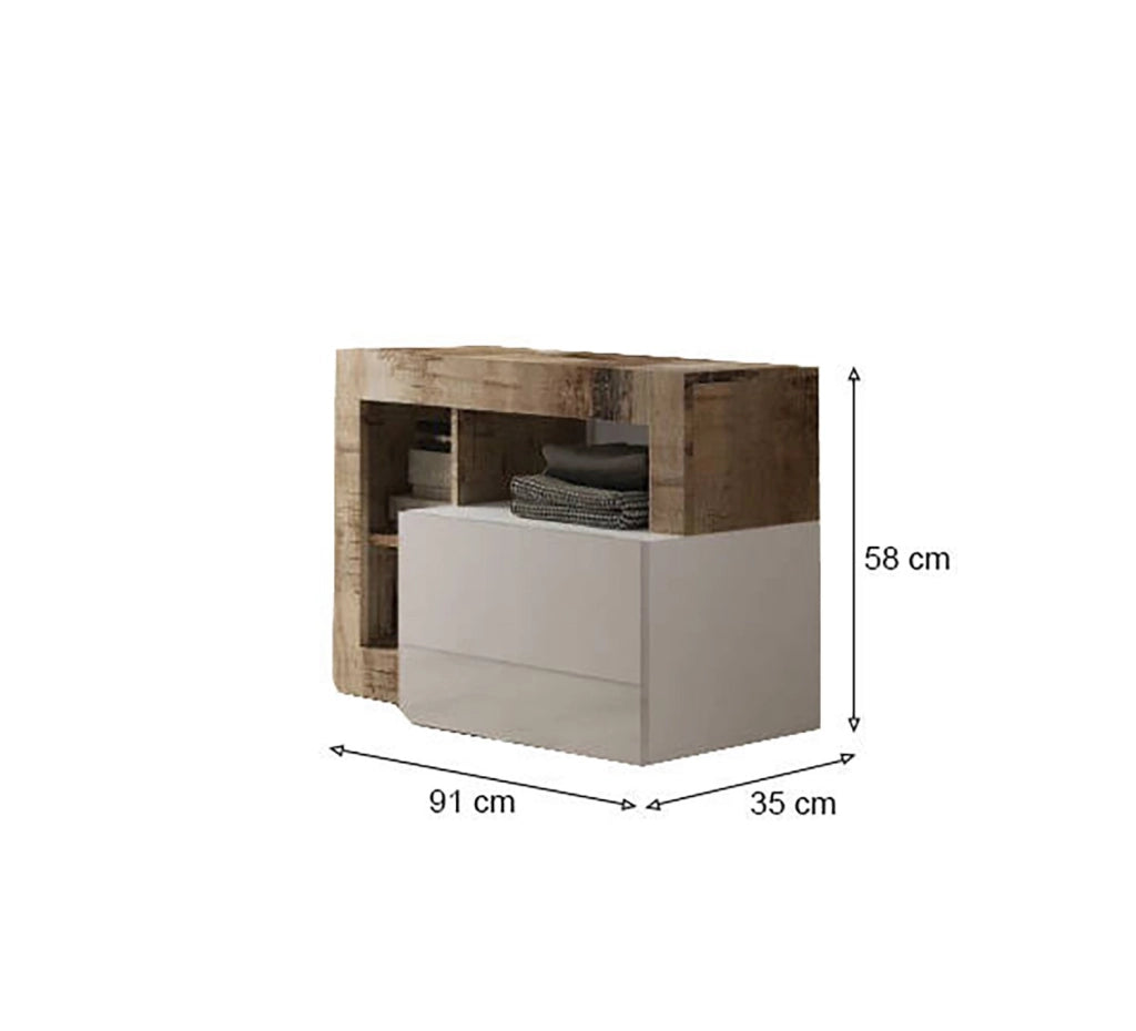 Scarpiera Adonide, Mobile portascarpe, Armadio da ingresso multiuso, Mobiletto per calzature, Made in Italy, 91x35 h58 cm, Bianco lucido e Acacia