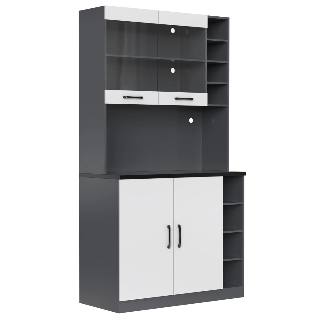 Mobile cucina moderno 100x47x187 cm in MDF e vetro rinforzato; grigio e bianco con LED