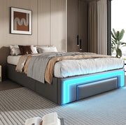 Letto singolo 90x200 cm con cassetti e LED RGB grigio