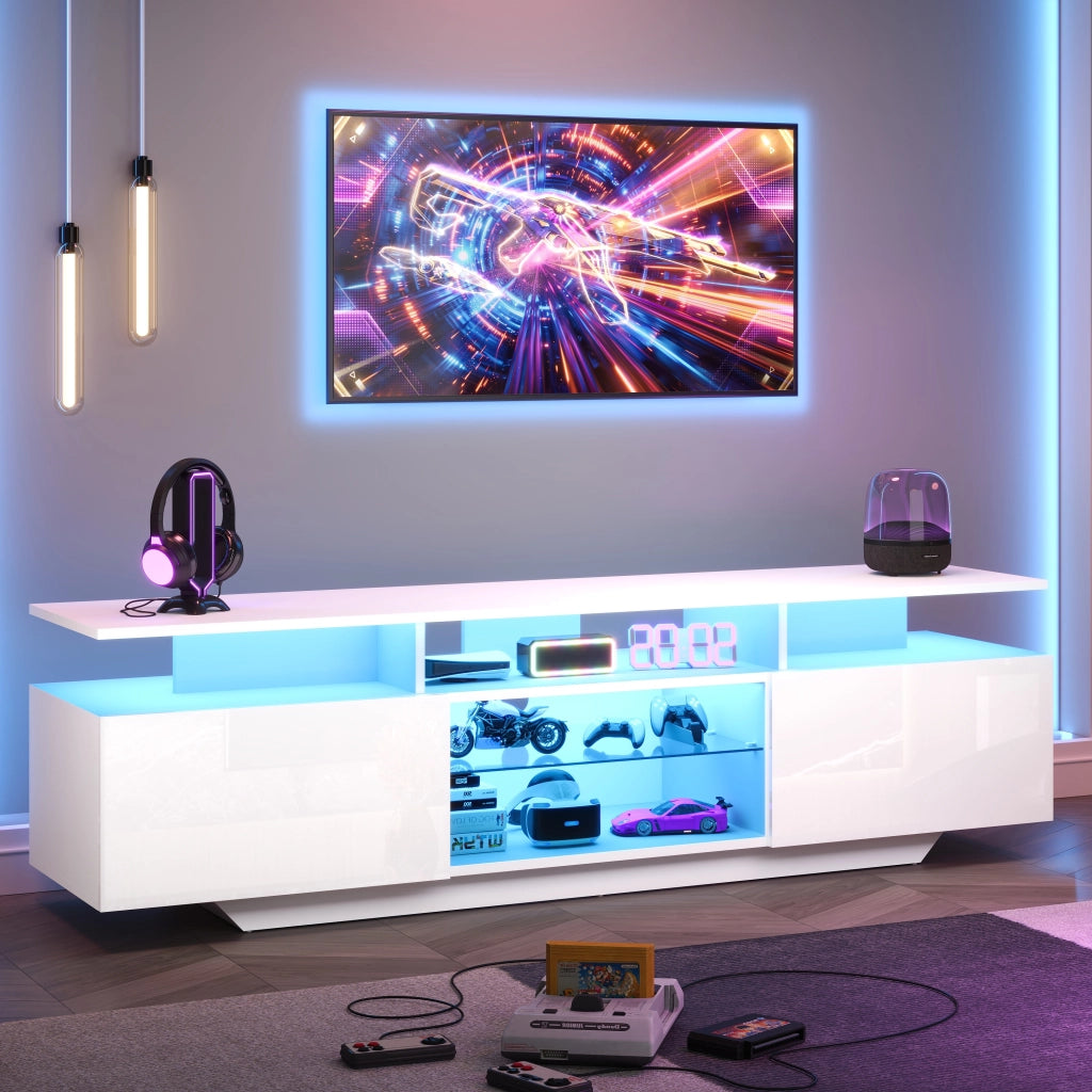 Mobile TV con LED controllabile via app 2 armadietti 8 ripiani MDF bianco per TV fino a 70 pollici 160 × 40 × 45 cm