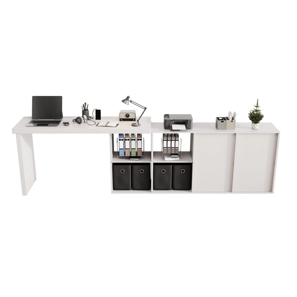 Scrivania girevole 360° con 8 vani in MDF bianca