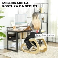 Sedia Inginocchiatoio con Movimento a Dondolo, in Tessuto Effetto Lino e Legno di Betulla, 55x85x55 cm, Crema