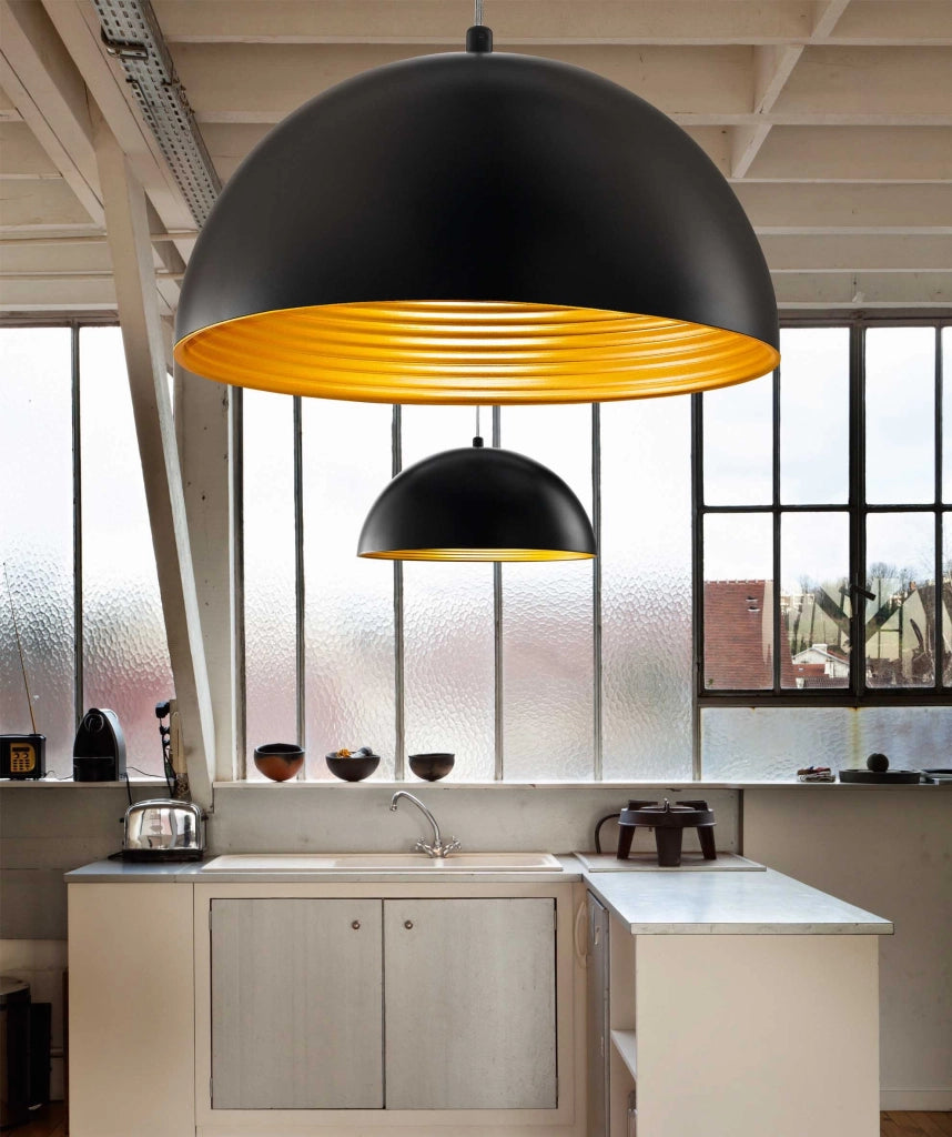 Lampada a Sospensione Dingle in Metallo Nero e Oro, Attacco E27, Design Moderno ed Elegante per Interni, Regolabile, Diametro 40cm, 3215-40-101