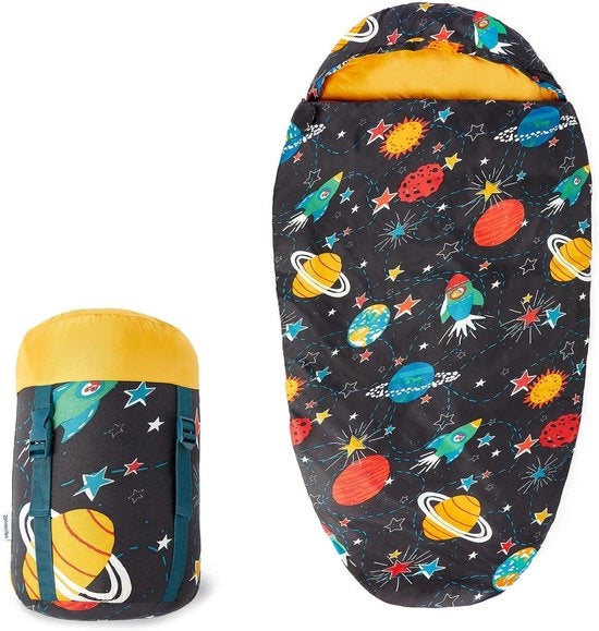 Slaapzak per bambino per 3 stagioni - mummia per bambini - tema spazio - ideale per primavera e estate - tocco morbido - tessuto caldo e soffice - lavabile in lavatrice - 165 x 82 cm