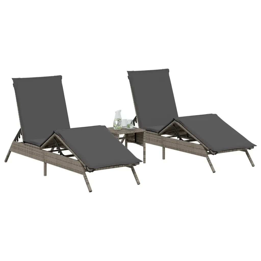 Lettini Prendisole 2 pz con Tavolino Grigio in Polyrattan 4002712
