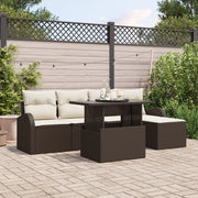 Set Divano da Giardino 6 Pezzi con Cuscini Marrone Rattan Polimerico
