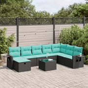 Set Divani da Giardino 9 pz con Cuscini Nero in Polyrattan 3325543