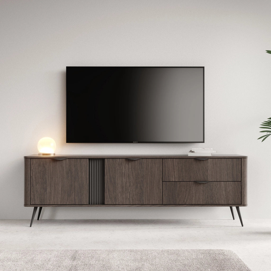 Kamirili, Mobile Porta tv 2 Cassetti, 195x38x61h cm Marrone Noce