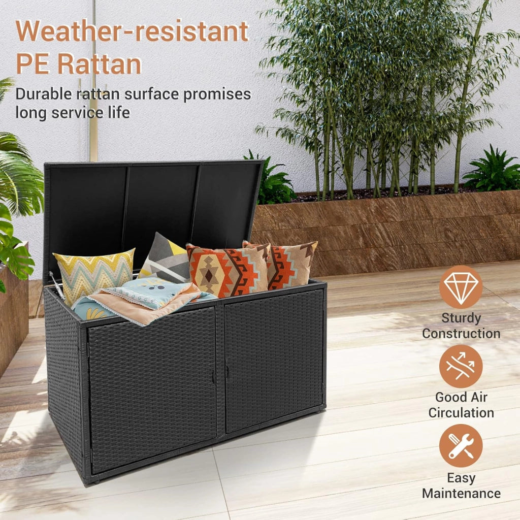 Cassapanca Per Esterni in Metallo e PE Rattan, Ideale Per Tenere in Ordine, 310 L,115 x 60 x 65/120 cm, 2 Colori (Nero)