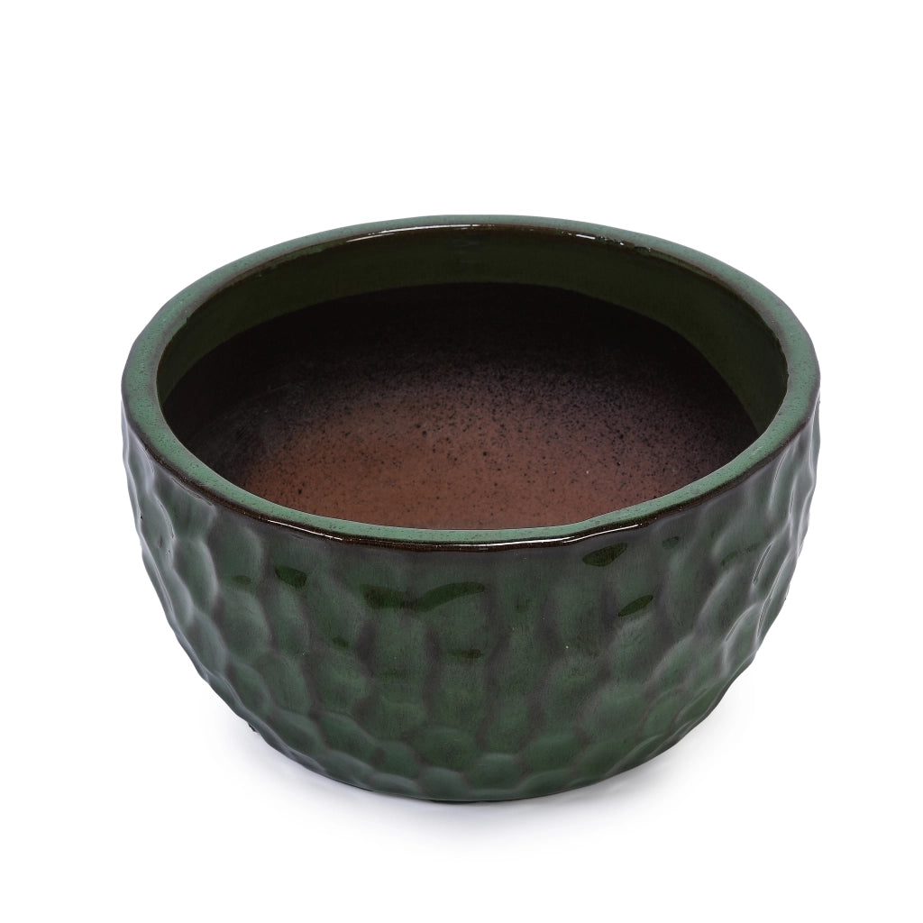 Fioriera in ceramica con foro di drenaggio per interno ed esterno finitura lucida verde antico 49,0 × 49,0 × 31,5 cm