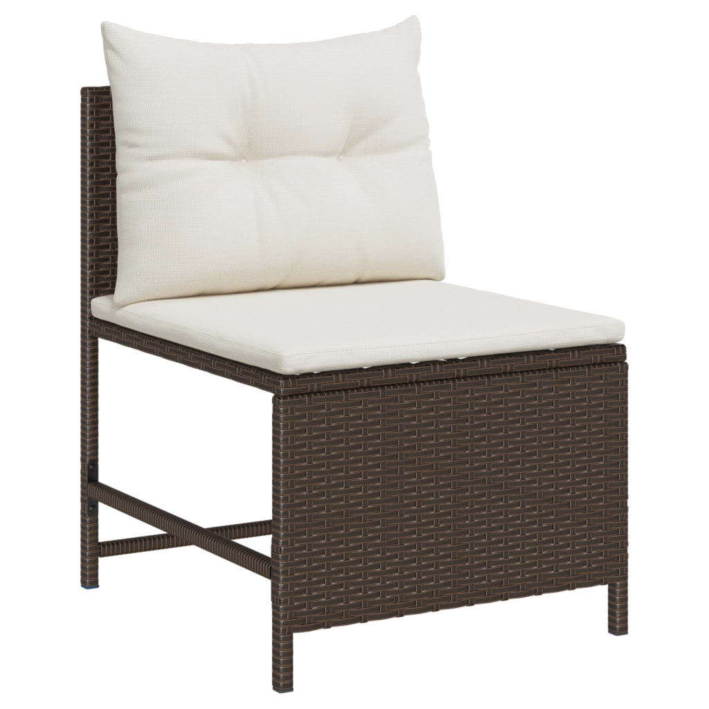 Set Divano Da Esterno Marrone E Panna Rattan, Legno, Tessuto Medio