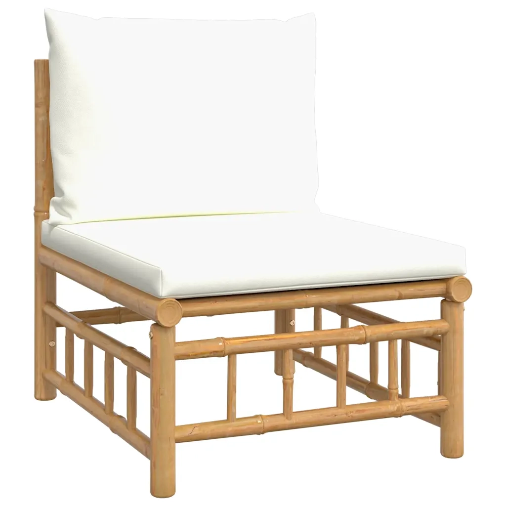 Divano Centrale da Giardino con Cuscini Bianco Crema in BambÃ¹cod mxl 70673