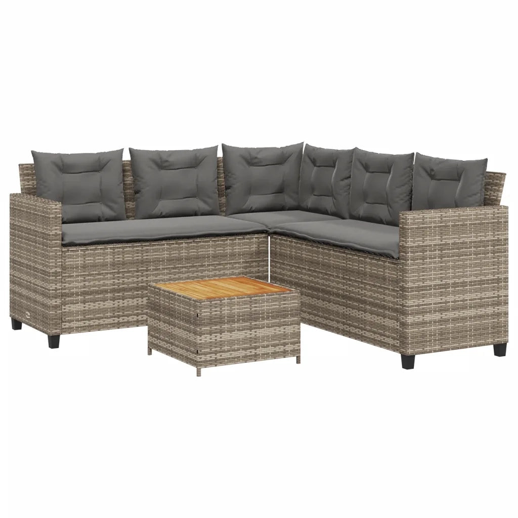 Divano da Giardino con Tavolo e Cuscini a L Grigio Polyrattan 369049
