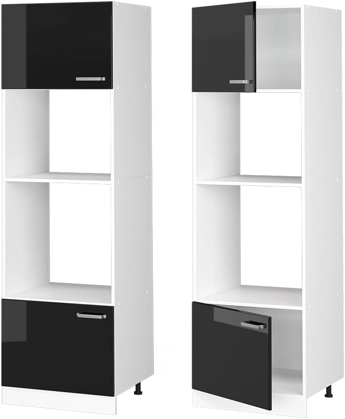 Mobile cucina microonde R-Line, Nero lucido, 60 cm, per la libera combinazione all'interno di sistemi cucina modulari