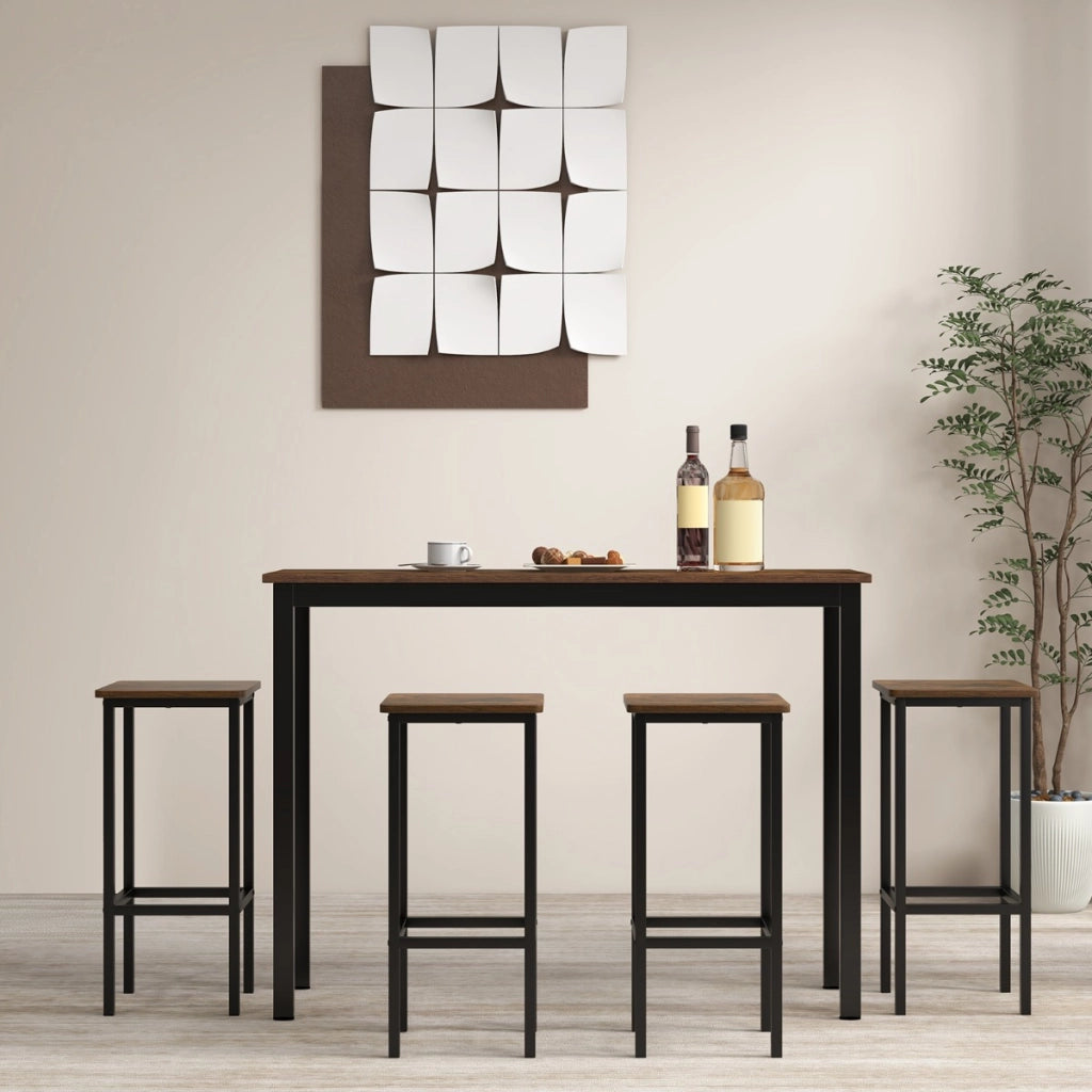 Set di 4 sgabelli da bar con gambe in metallo e poggiapiedi, Sgabelli da bar di 65cm industriali per cucina Marrone