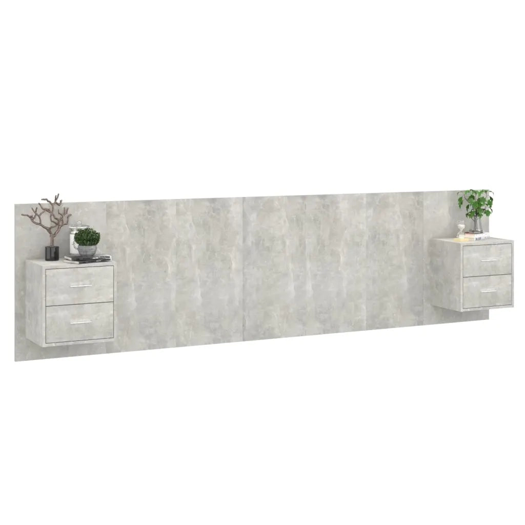 Testiera Letto con Armadietti Legno Multistrato Grigio Cemento cod mxl 52773