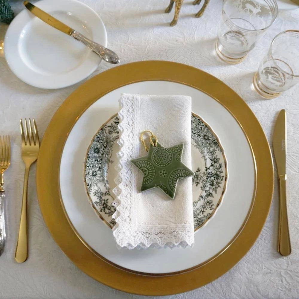Trade Shop - 6 X Sottopiatti Natalizi In Plastica 33cm Decorazioni Natale Per La Tavola Gold -